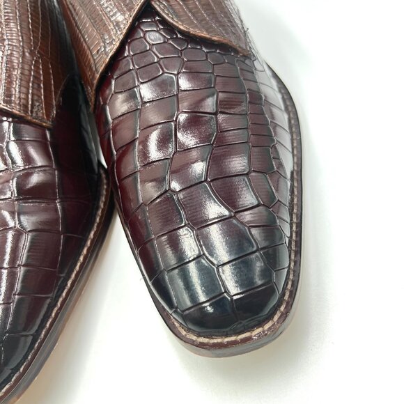 Stacy Adams Mens Size 9 Burgundy Brown Leather Croc Gator Monk Strap Dress Shoes - Picture 5 of 13